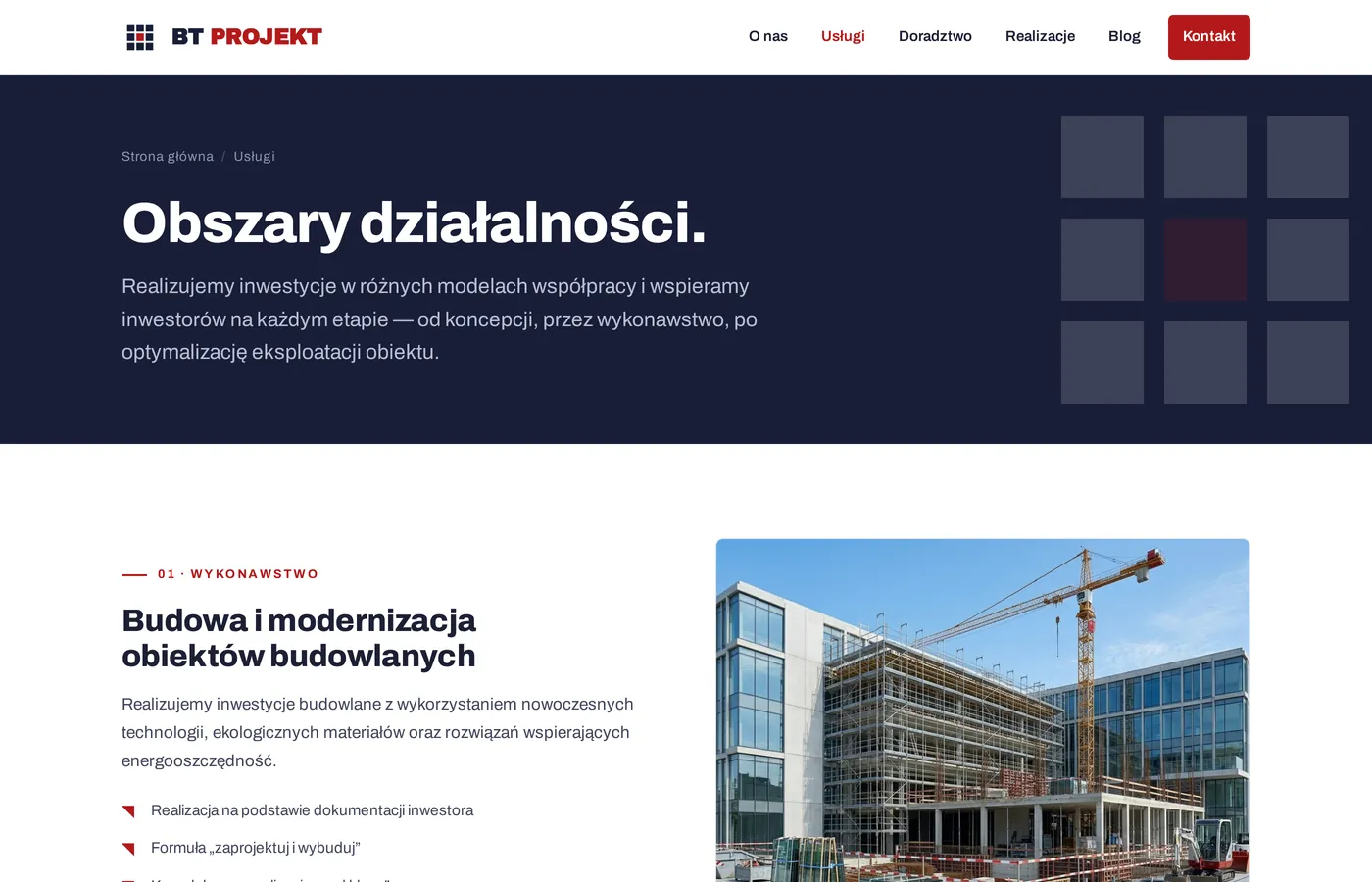 Obszary działalności — wykonawstwo, wyceny, optymalizacja